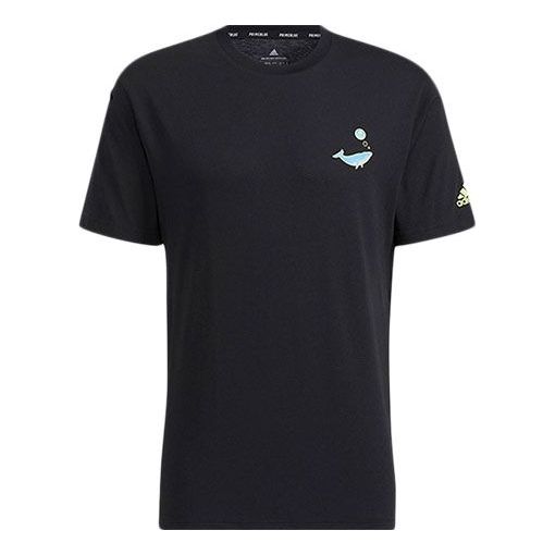 Men's adidas Ocean Gfx Tee Cartoon Animal Sports Alphabet Casual Round Neck Short Sleeve Black T-Shirt HE7357