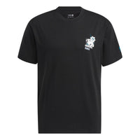 Men's adidas neo Cartoon Character Printing Logo Round Neck Short Sleeve Black T-Shirt HD4623