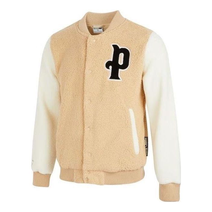 PUMA Logo Sherpa Baseball Jacket 'Beige' 536182-20