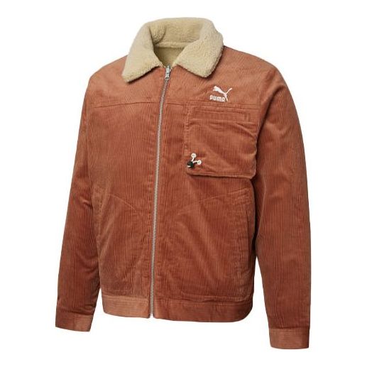 PUMA Cord Embroidered Logo reversible corduroy Jacket Brown 534751-17