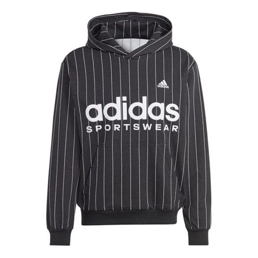 adidas Pinstripe Fleece Hoodie 'Black White' IB8381
