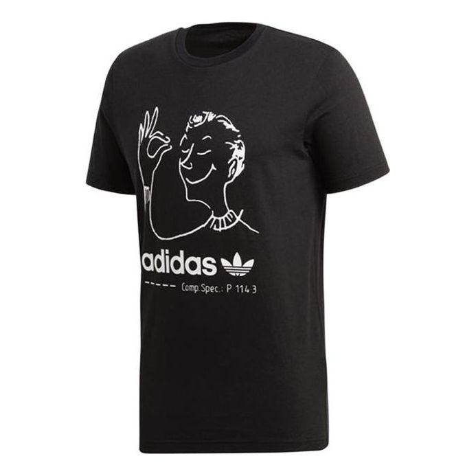 Men's adidas originals Hand Painted Character Logo Round Neck Cartoon Short Sleeve Black T-Shirt CZ1764