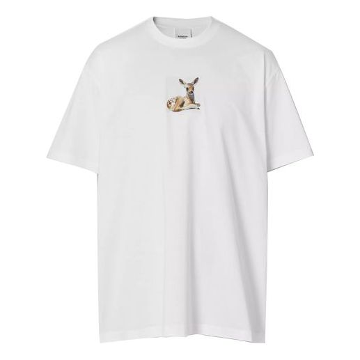Burberry Deer Print Cotton Oversized Deerlet Printing T-Shirt 'White' 80223701