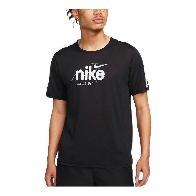 Nike Dri-Fit Miler D.Y.E. Alphabet Logo Sports Round Neck Short Sleeve Black DQ4735-010