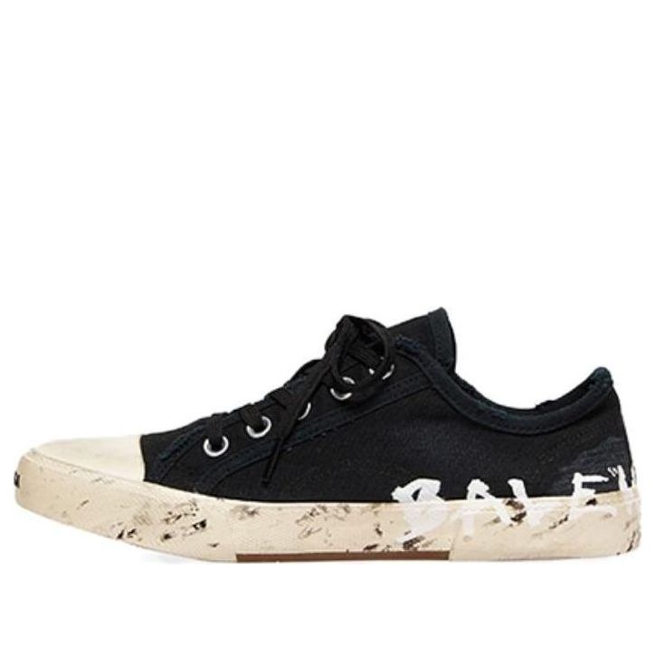 Balenciaga Paris Low Top Sneakers 'Black Destroyed Cotton and White Rubber with Graffiti' 688754W3RR51099