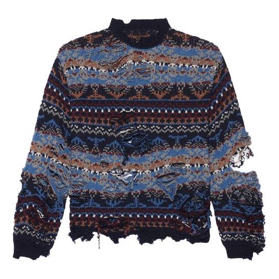 Balenciaga Destroyed Fair Isle Wool-Blend Jumper 'Blue' 662518T16028088