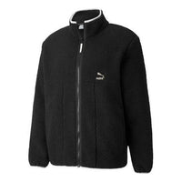 PUMA Retro Logo Casual lamb's wool Stand Collar Jacket Black 532966-01