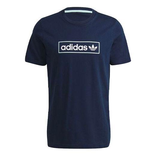 adidas originals MENS Linear Logo Printed Sports Short Sleeve Blue HB1817