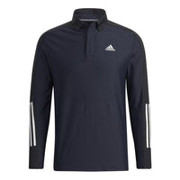 adidas Solid Color Logo Stripe Fleece Lined Golf Sports Long Sleeves Polo Shirt Black GT3424