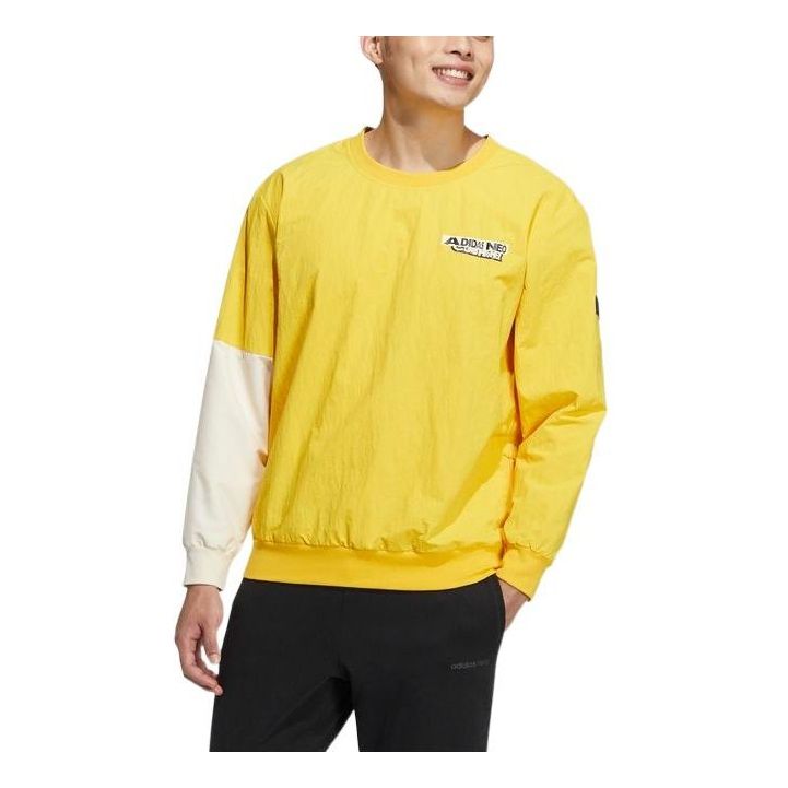 Men's adidas neo Colorblock Loose Alphabet Round Neck Long Sleeves Yellow HD4637
