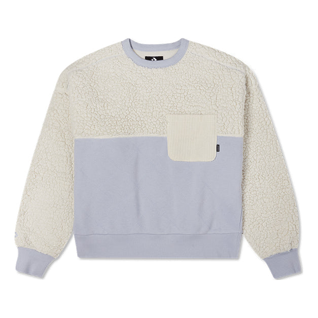 (WMNS) Converse Splicing Lamb's Wool Round Neck Pullover Milk White Hoodie 10022348-A04