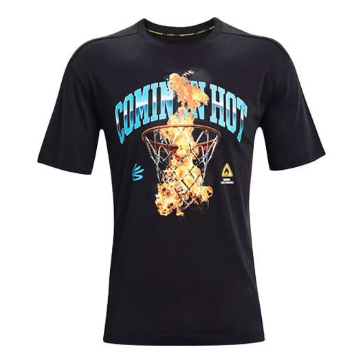 Men's Under Armour Curry Cotton Printing Round Neck Short Sleeve Black 1362006-001