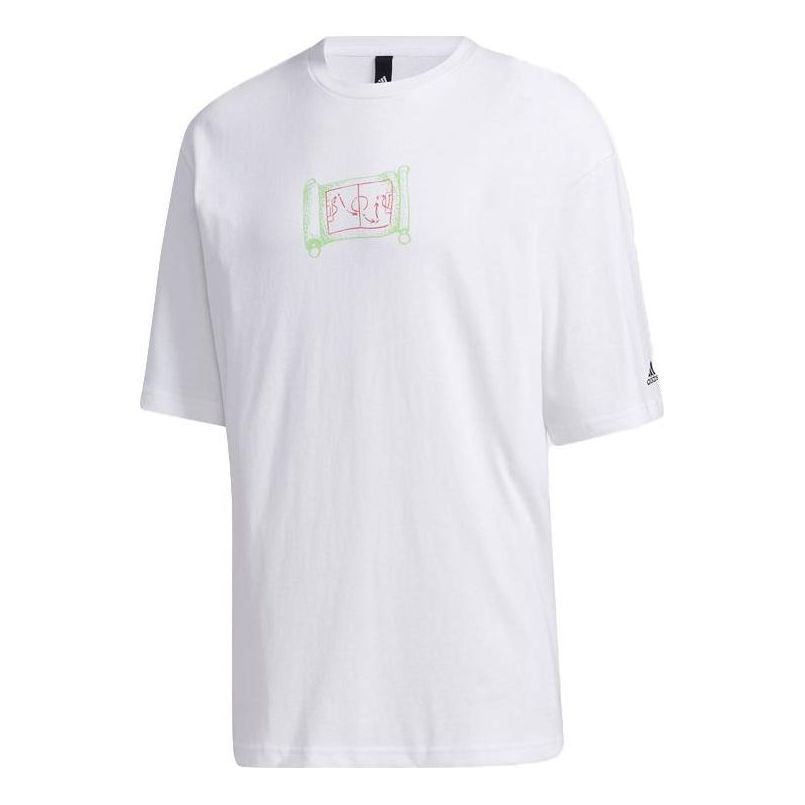 adidas Multi-Color Printing Pattern Round Neck Short Sleeve White GF3985