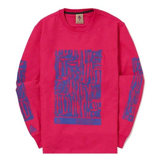 Men's Nike ACG Waffle Casual Sports Printing Pullover Long Sleeves Rose Red BQ7205-666