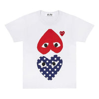 COMME des GARCONS PLAY Blue polka dots Red Short Sleeve White AZT240