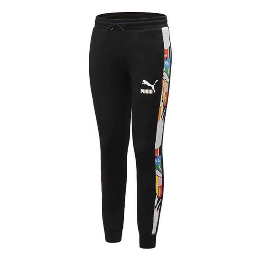 PUMA Printing Drawstring Casual Long Pants Black 531291-01