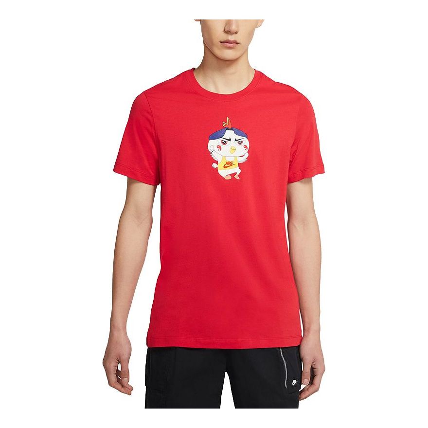 Nike Sportswear Cartoon Printing Knit Sports Short Sleeve Large Red DD1323-657