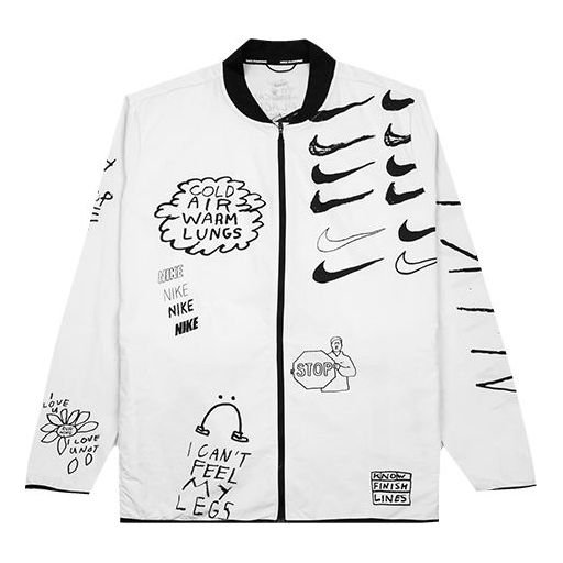 Nike Run Nathan Bell Running Jacket Graffiti Printing Logo Sports Jacket baseball uniform White AJ7760-133