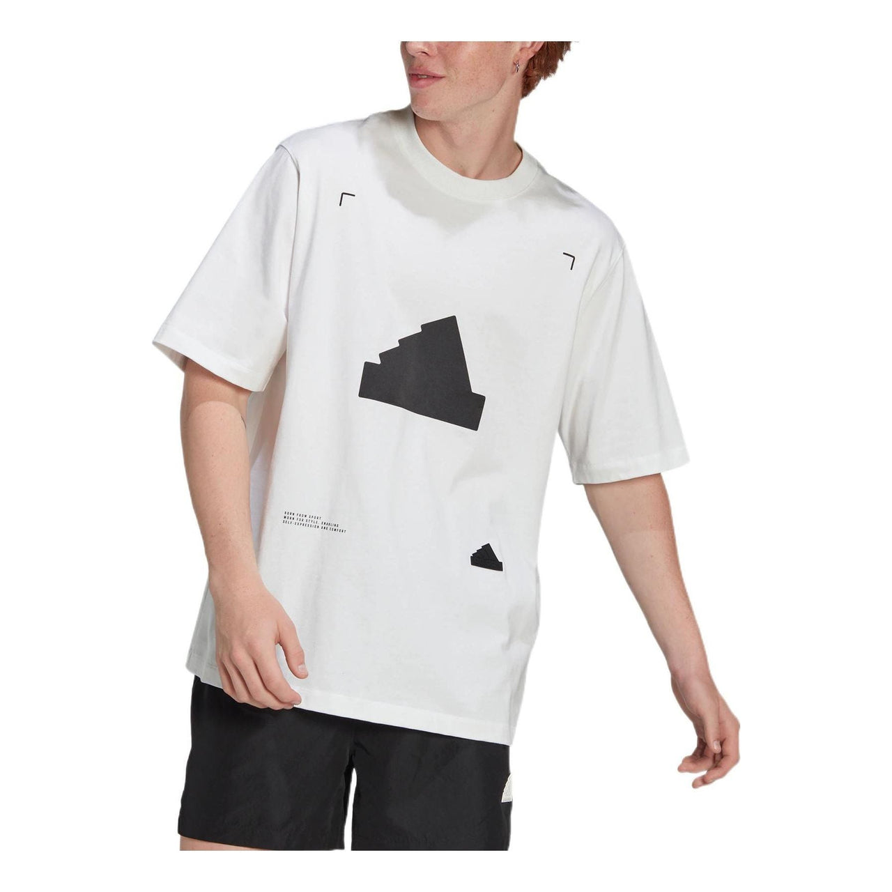 Men's adidas New Oversized Tee Logo Loose Pullover Round Neck Short Sleeve White T-Shirt HG2057
