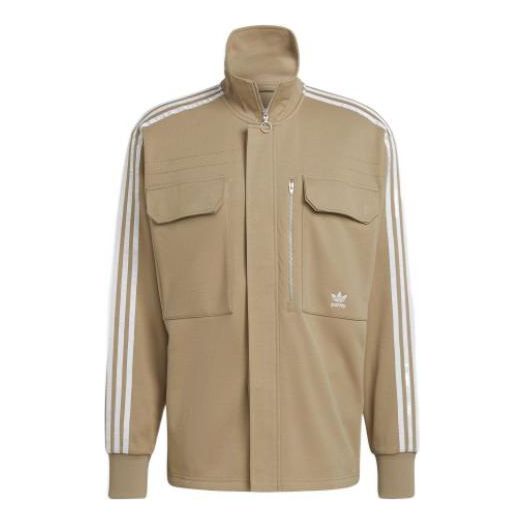 Men's adidas originals x Work Parley Crossover Casual Breathable Stripe Long Sleeves Khaki Shirt HD2516