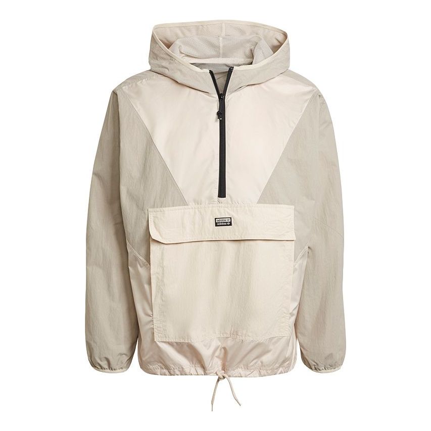 adidas originals V-Line Woven Wb Casual Sports Hooded Half Zip Jacket For Men Khaki GN6769