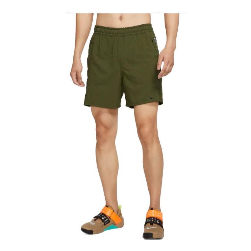 Men's Nike Dri-Fit Solid Color Rear Zipper Pocket Elastic Waistband Straight Shorts Military Green DQ4817-326