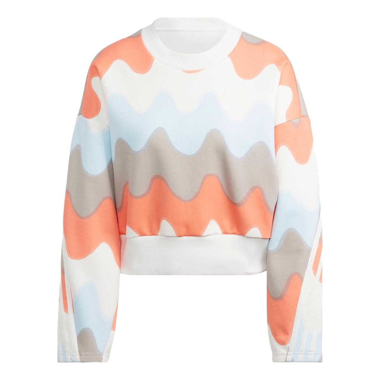 (WMNS) adidas X Marimekko Future Icons 3-stripes Sweatshirt 'White Cloud White Ice Blue Semi Coral' IC6351
