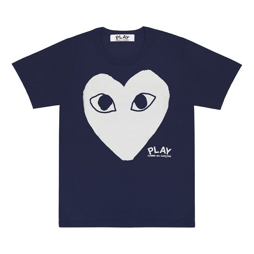 COMME des GARCONS PLAY T-Shirt White Love Printing Short Sleeve Navy Blue AZ-T179-051-1