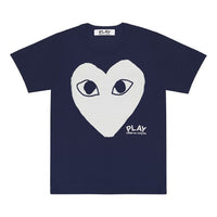 COMME des GARCONS PLAY T-Shirt White Love Printing Short Sleeve Navy Blue AZ-T179-051-1