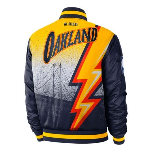 Nike NBA MENS Ce Courtside Golden State Warriors Fleeced Baseball Jacket Blue Dark blue CN1439-419