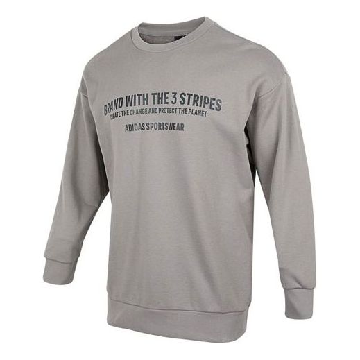 Men's adidas Alphabet Printing Pattern Round Neck Pullover Long Sleeves Light Grey HZ7020