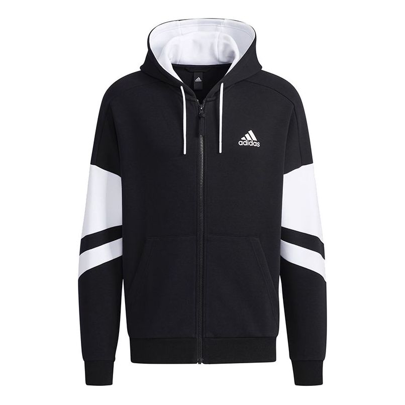 adidas Contrasting Colors Athleisure Casual Sports Hooded Jacket Black GT6480