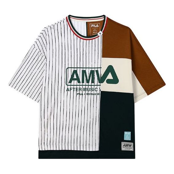 FILA x MIHARA YASUHIRO/ Crossover Stripe Splicing Contrasting Colors Round Neck Loose Short Sleeve Colorblock F11M133104F-BG