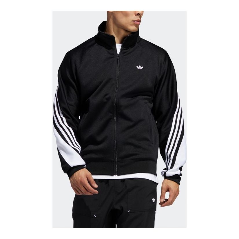 adidas originals 3stripe Wrap Tt Embroidered Logo Stand Collar Sports Jacket Black FM1525