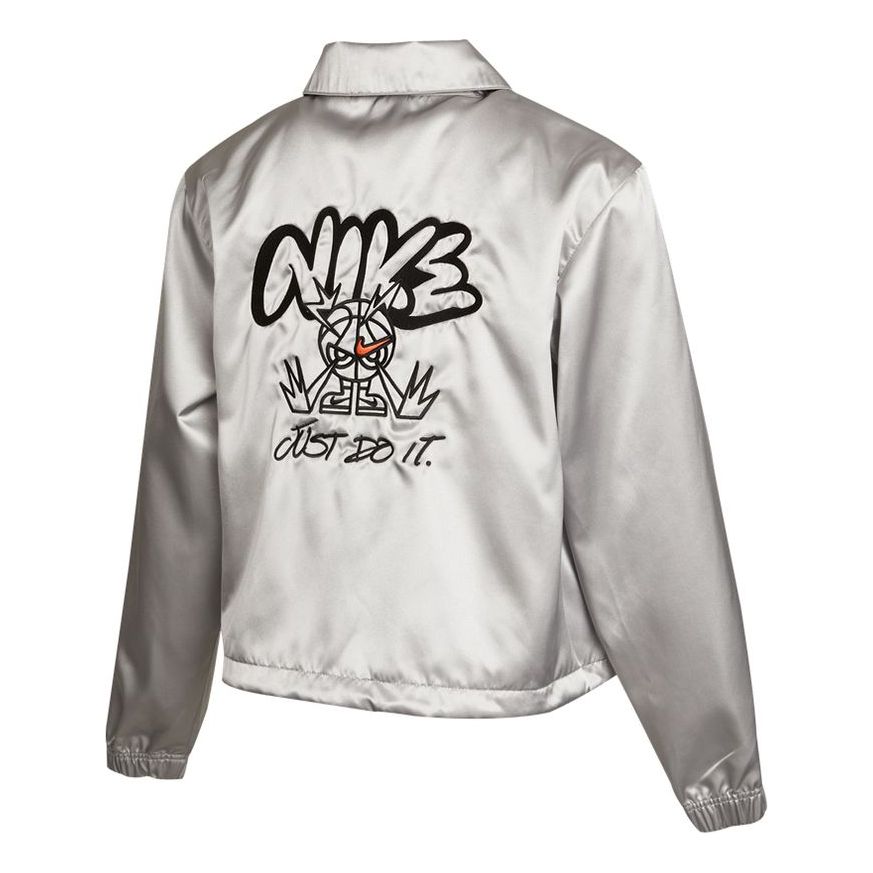 (WMNS) Nike Graffiti Embroidered Woven Sports lapel Jacket Silver DJ5363-041