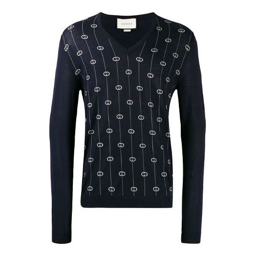 Gucci Monogram Motif Sweater 'Navy' 576902XKAUM