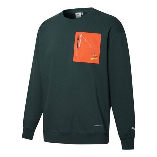 PUMA x Roaringwild Pocket Crew Neck Sweatshirt 'Olive Green Orange' 532596-80