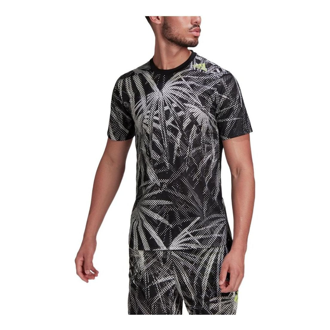 Men's adidas Plant Full Print Sports Gym Short Sleeve Black T-Shirt HB6518