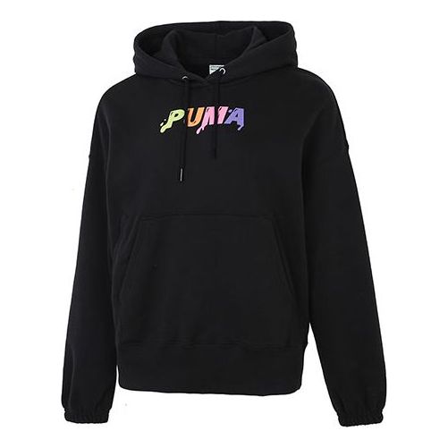 (WMNS) PUMA Downtown Printing Logo Hoodie Black 533049-51