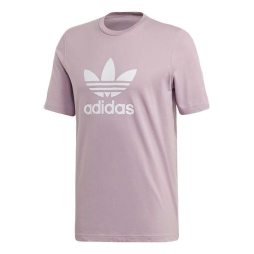 Men's adidas originals Chest Logo Sports Short Sleeve Pink Purple Gray T-Shirt ED4714