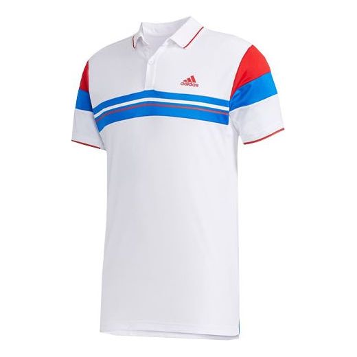 adidas Colorblock Tennis Sports Short Sleeve Polo Shirt White FK1406