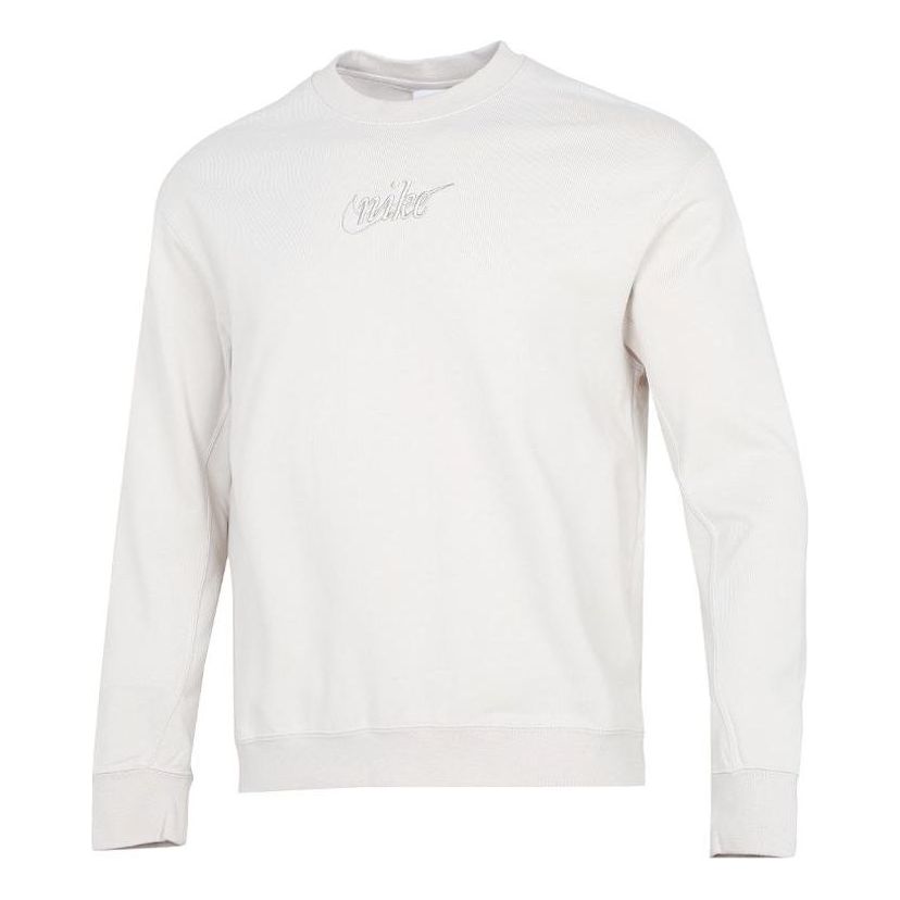 Men's Nike Embroidered Logo Solid Color Sports Round Neck Pullover White DR7836-104