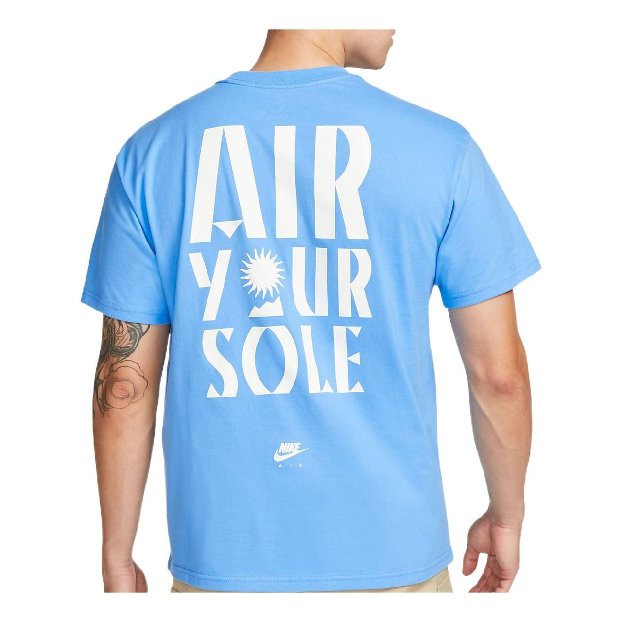 Men's Nike Alphabet Logo Printing Round Neck Solid Color Cotton Casual Short Sleeve Blue T-Shirt DQ1017-412