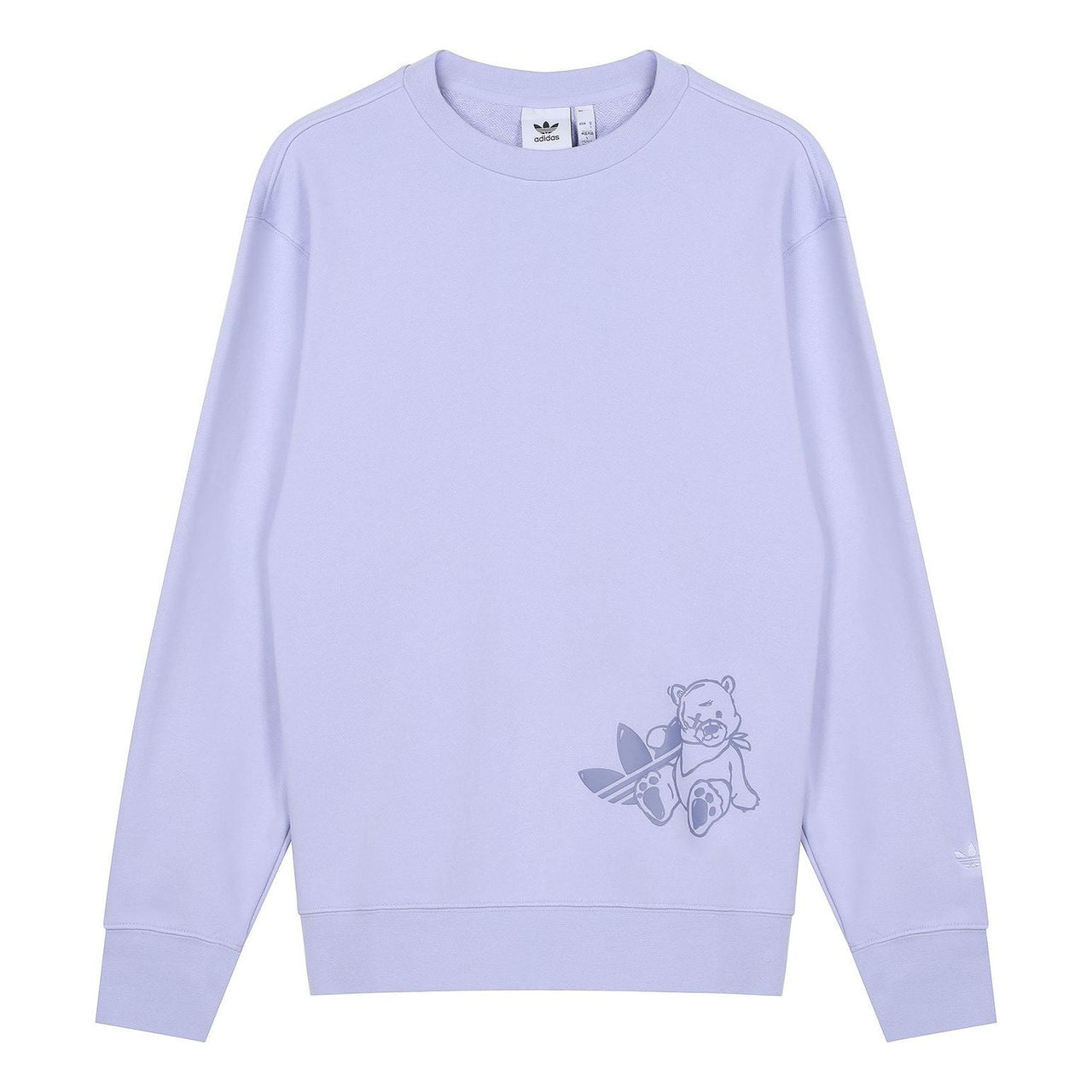 Men's adidas originals Bear Printing Sports Round Neck Pullover Light Purple HJ7824