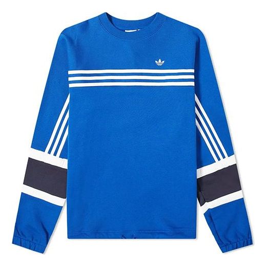 adidas originals Stripe Sports Round Neck Pullover Blue FM1589