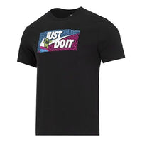 Men's Nike Square Brand Logo Cartoon Printing Round Neck Casual Short Sleeve Black T-Shirt DQ1088-010