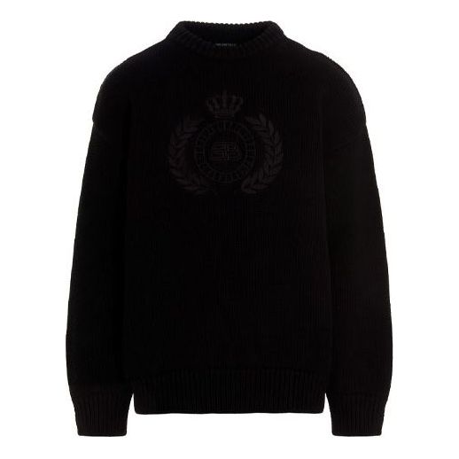 Balenciaga BB Laurel Crown Logo Crewneck Knitted Sweater 'Black' 664369T32111000