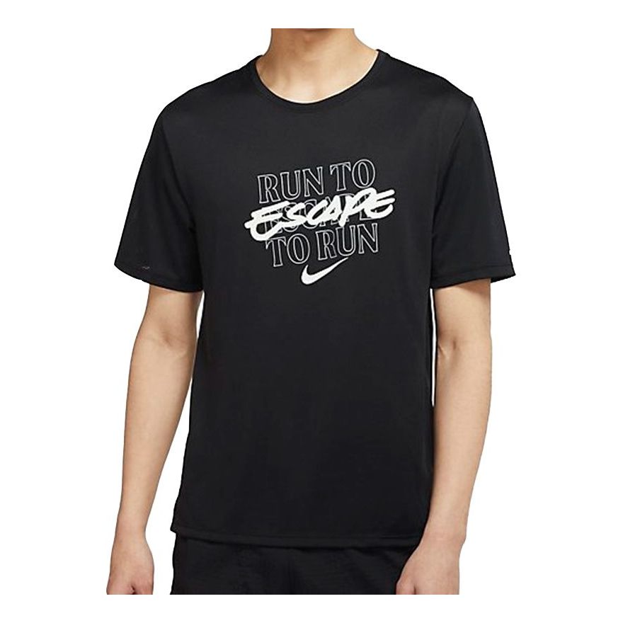 Nike Miler Wild Run Logo Printing Quick Dry Training Sports Short Sleeve Black DA1182-010