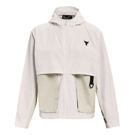 (WMNS) Under Armour Project Rock Woven Hooded Jacket White 1361076-112