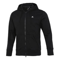 adidas Solid Color Logo Casual Sports Woven Zipper Hooded Jacket Black H45369